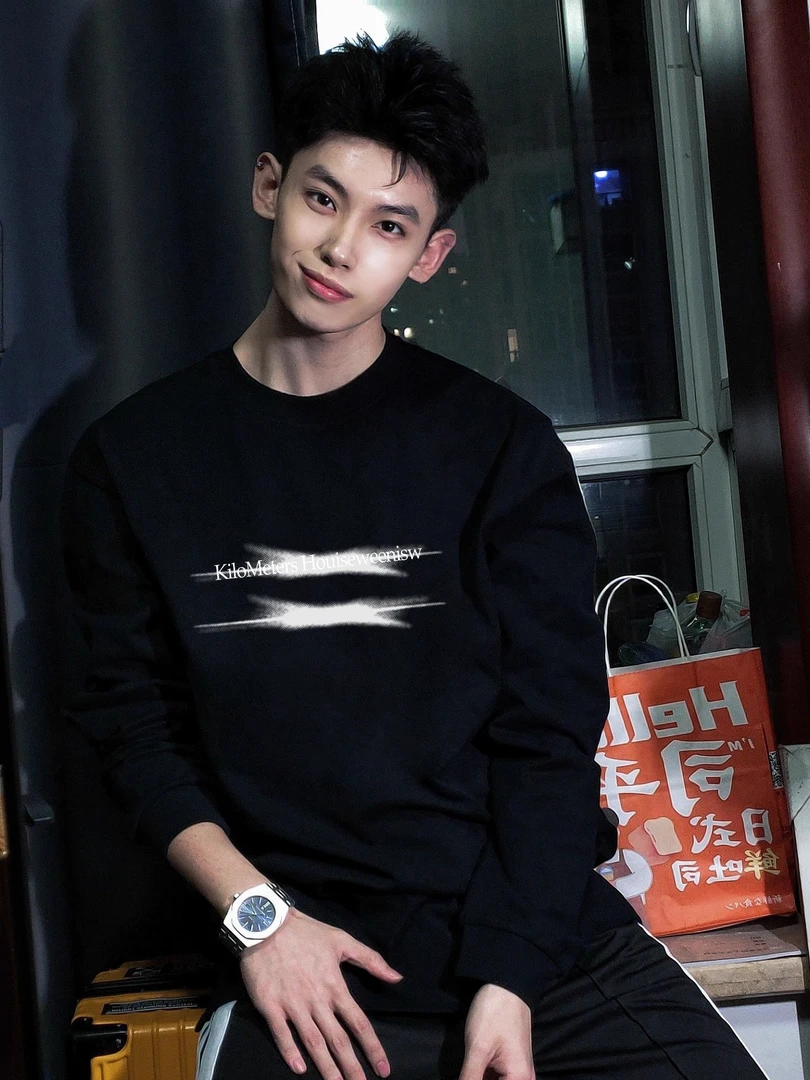 潮流美式字母印花长袖T恤早秋宽松百搭男款内搭重磅纯棉体恤衫