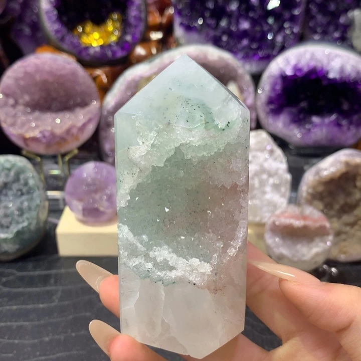 紫晶未镶嵌珠宝半成品54号粉绿双色柱子