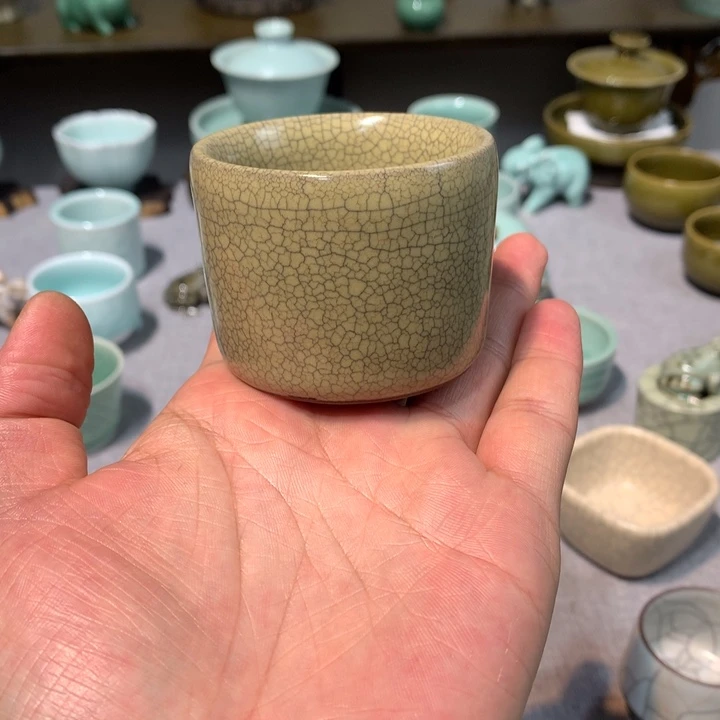 龙泉青瓷传世哥窑墨纹四方
