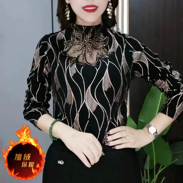 （BB25）加绒加厚打底衫女中老年妈妈装2025外穿保暖上衣内搭小衫