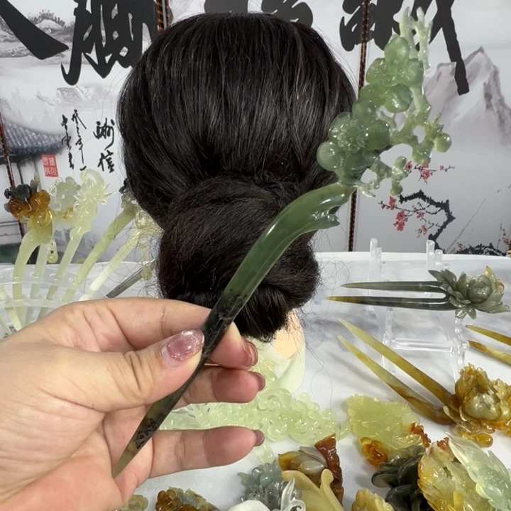 蛇纹石玉发饰未镶嵌小*