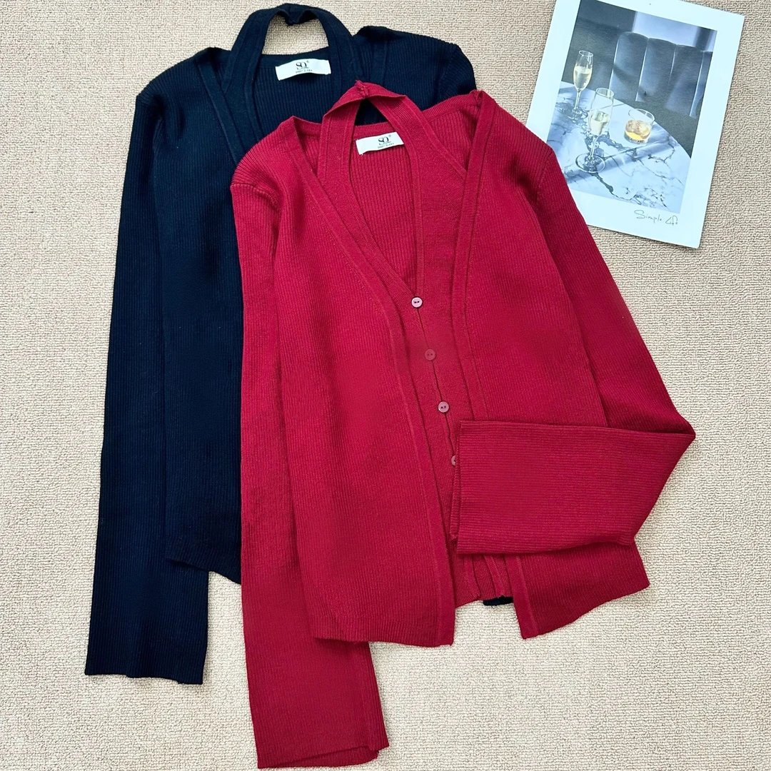 【叶子服饰】秋季新款老钱风针织开衫+挂脖背心两件套套装25392