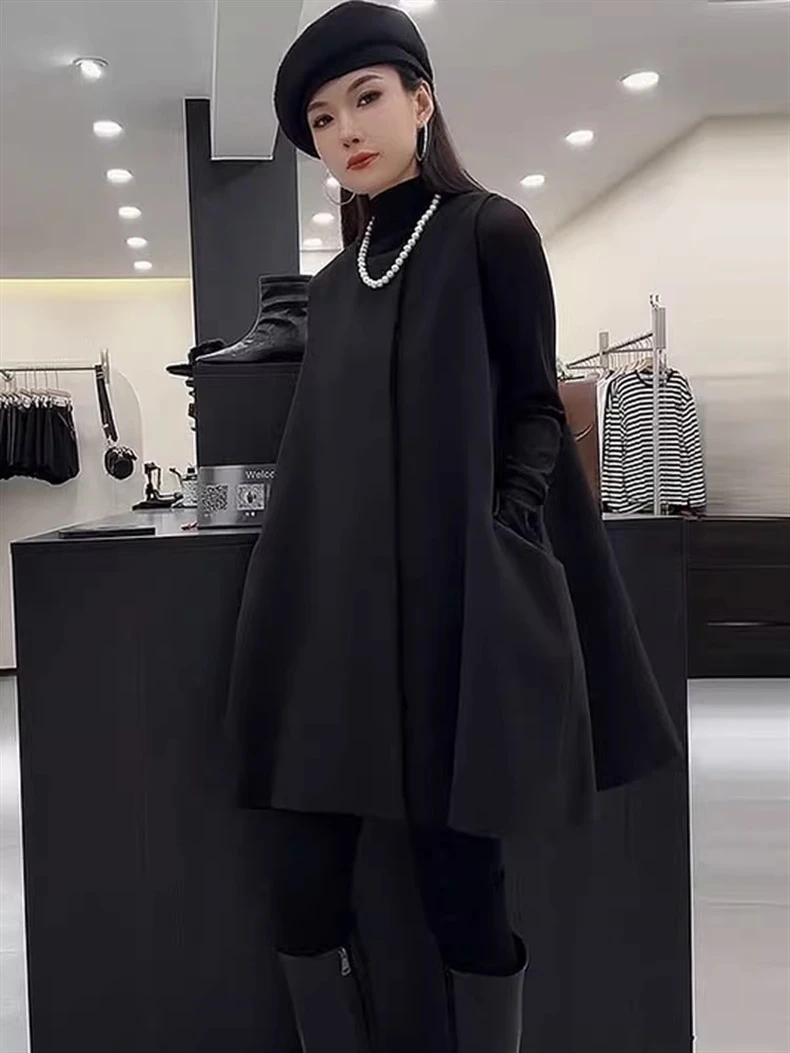 欧货大码宽松马甲连衣裙女秋冬2025新款叠穿背心裙中长款休闲裙潮