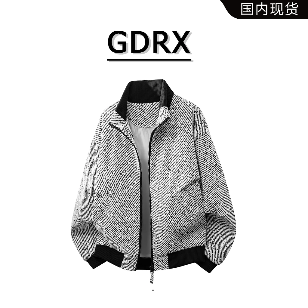 GDRX潮流高街夹克男秋季银丝斜纹雪尼尔休闲百搭宽松帅气上衣外套