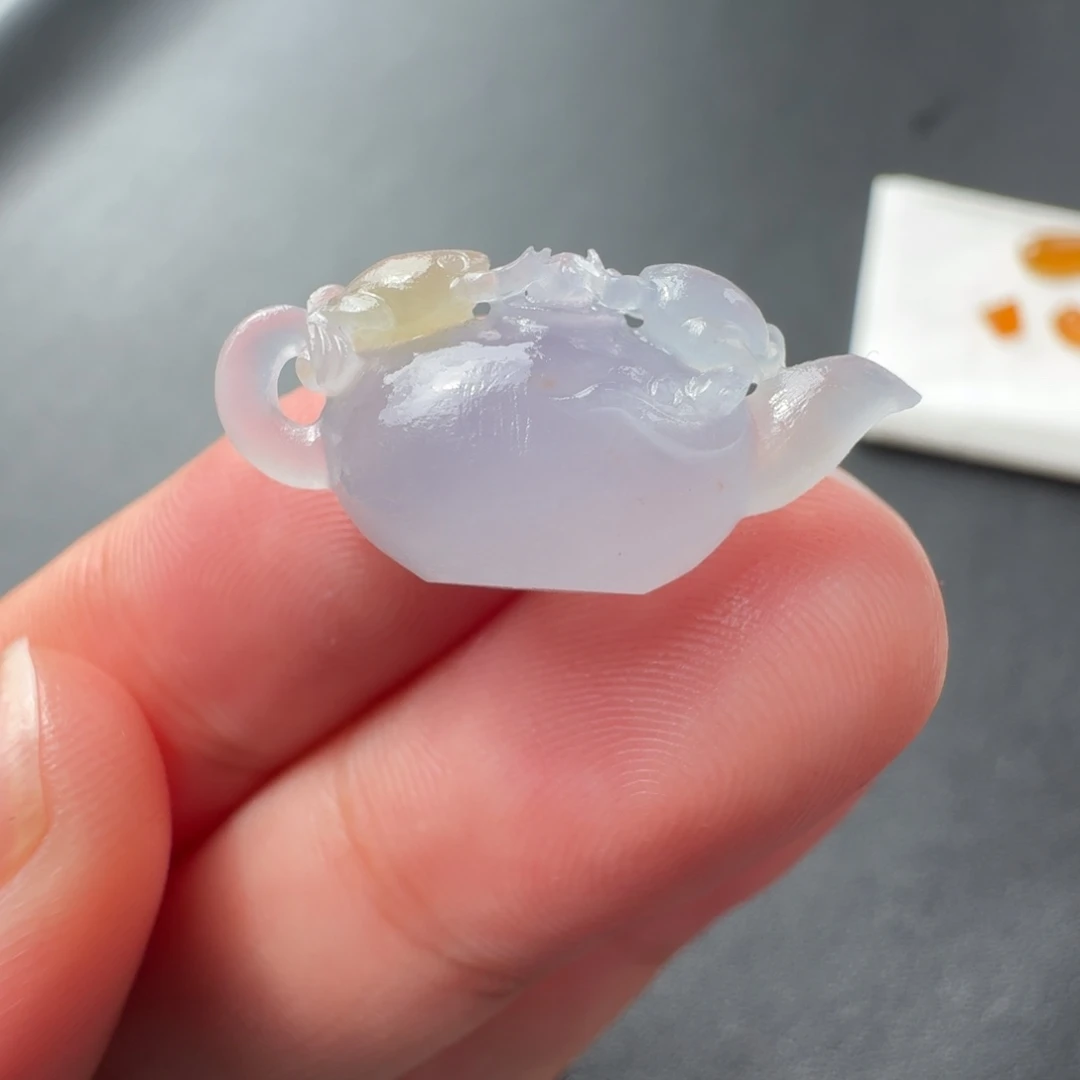 定制翡翠未镶嵌冰紫把把胡，招财