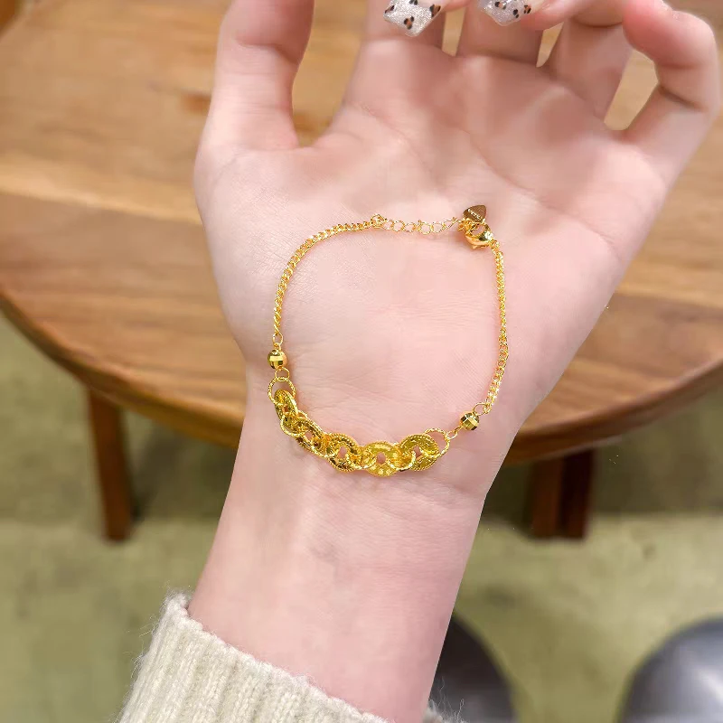 铜合金手链 铜合金金色爆闪五帝钱女新款轻奢首饰时尚气质百搭
