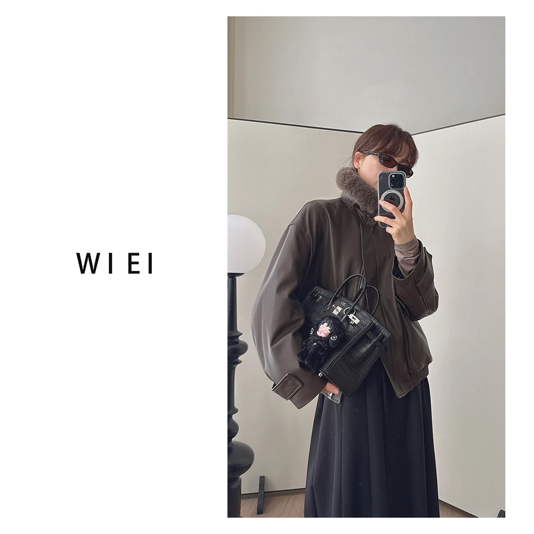 《WI EI》西班牙進口羊皮老爹风飞行服90白鹅绒羽绒夹克W25206527