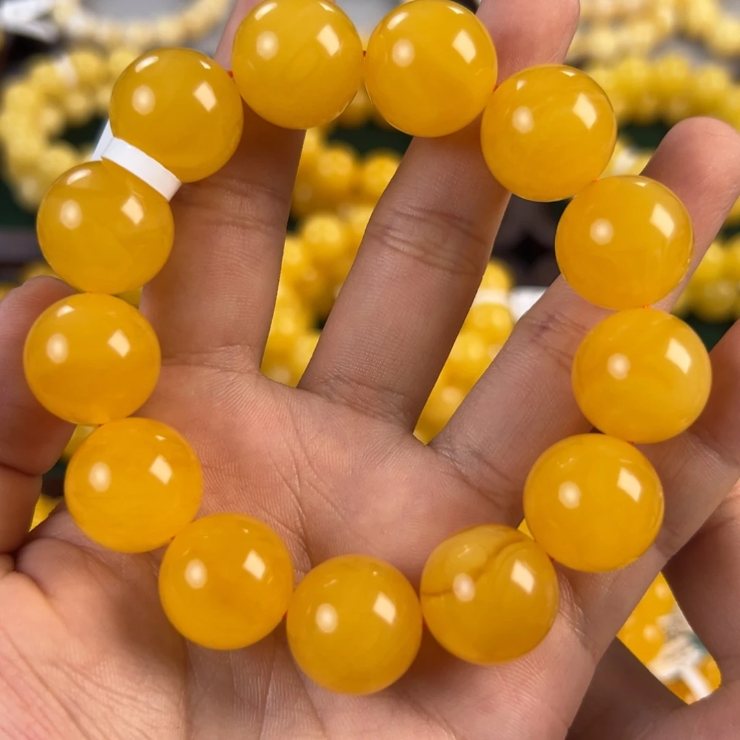 琥珀未镶嵌手链39.53g焦皮同料圆珠18mm hh