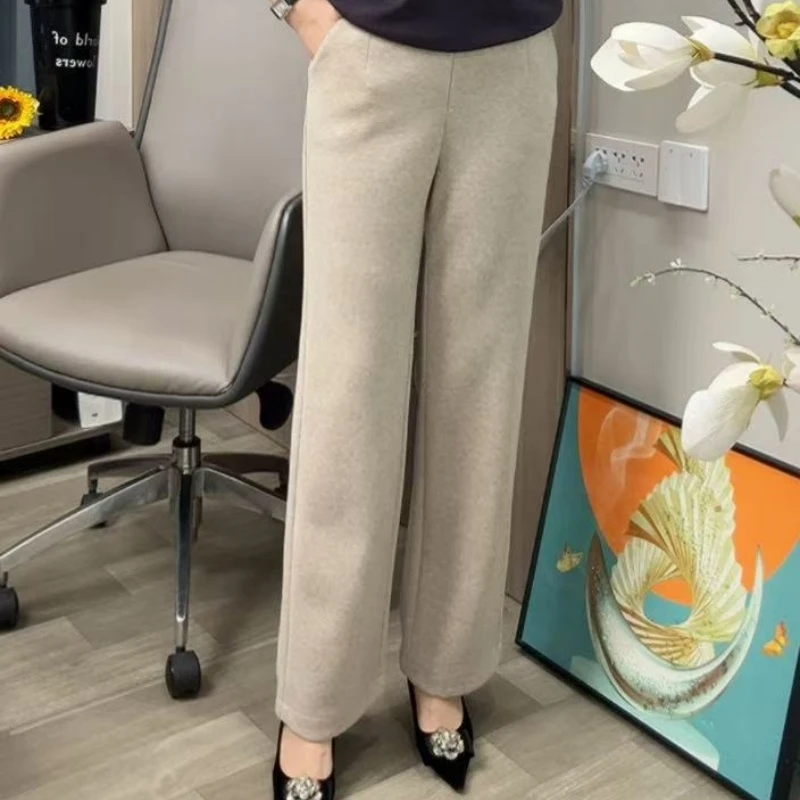 96028 休闲裤冬季加厚时尚高腰休闲裤气质直筒裤外穿冬季休闲风