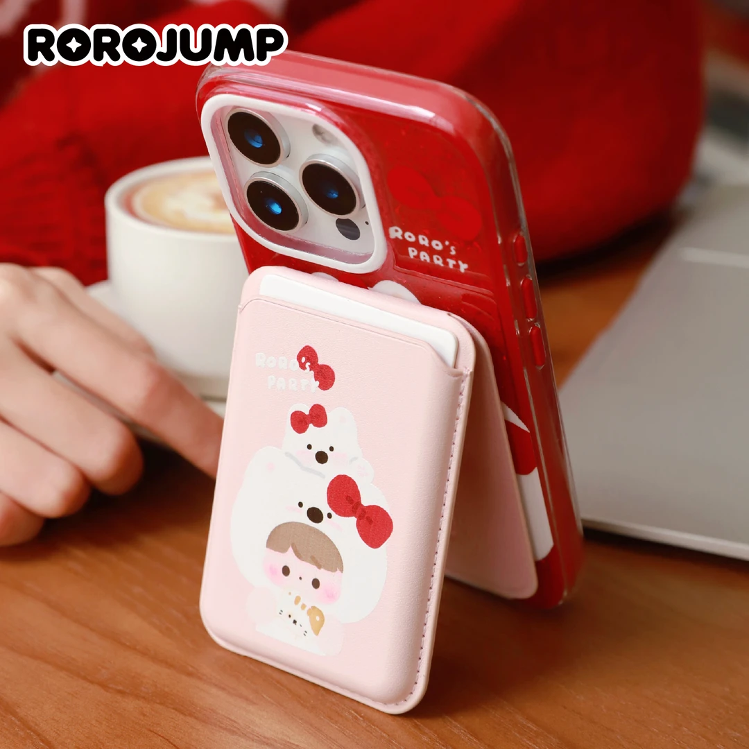 肉肉酱蝴蝶结派对苹果magsafe磁吸折叠支架卡包适用iPhone卡套女