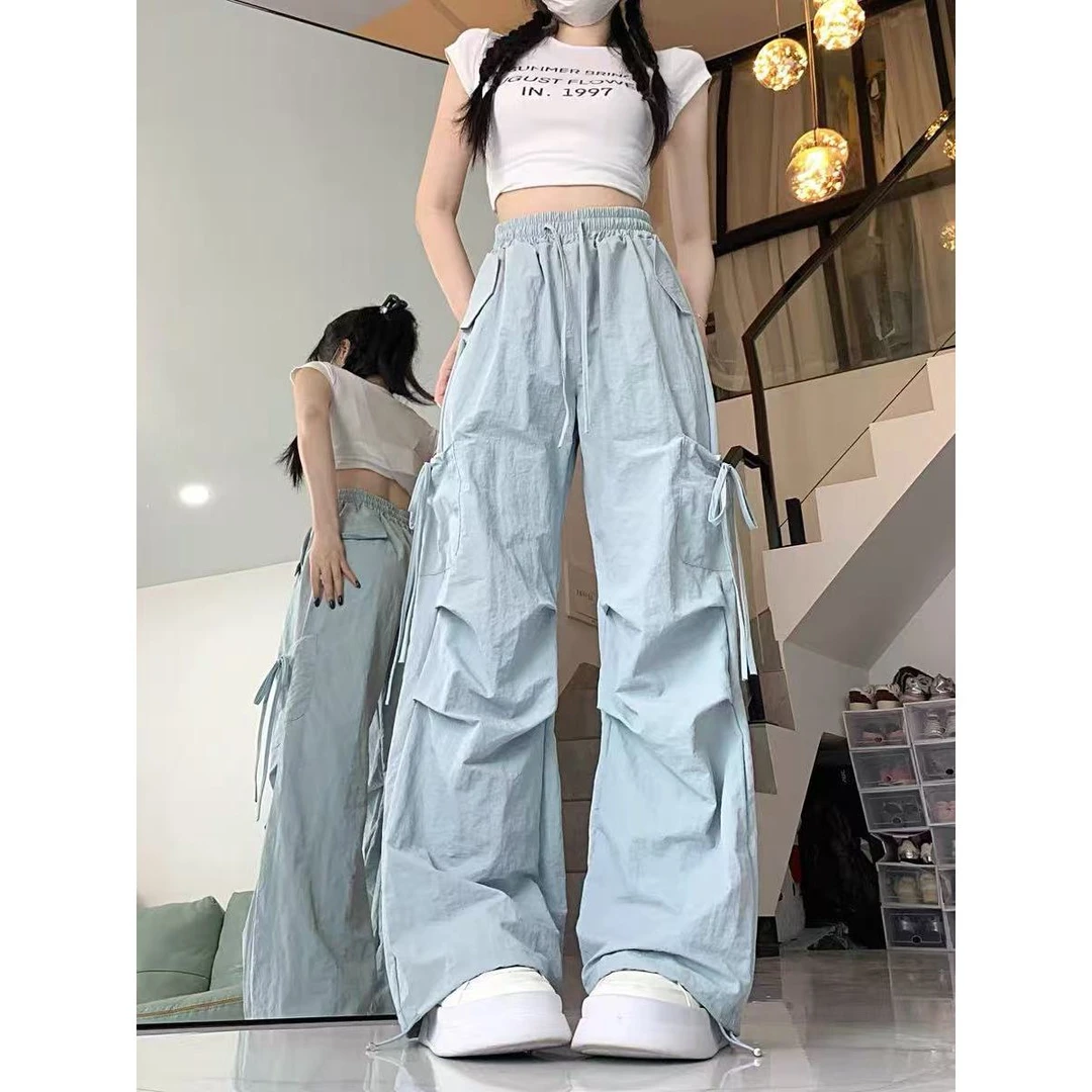 【小巧定制】XQ2439夏季新款复古美式显瘦百搭工装阔腿裤