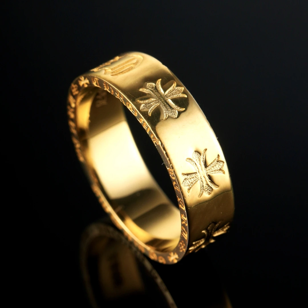 足金999精品5G镜面工艺时尚亮面英文字母十字架实心时尚黄金戒指