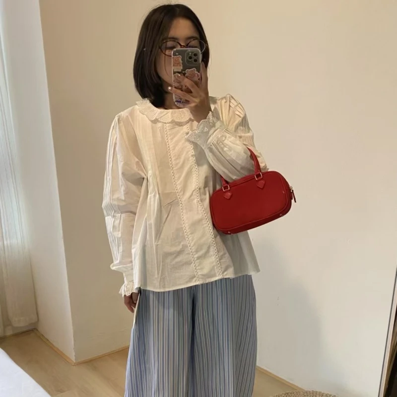 2025春夏新款 韩版花边蕾丝边白小衫