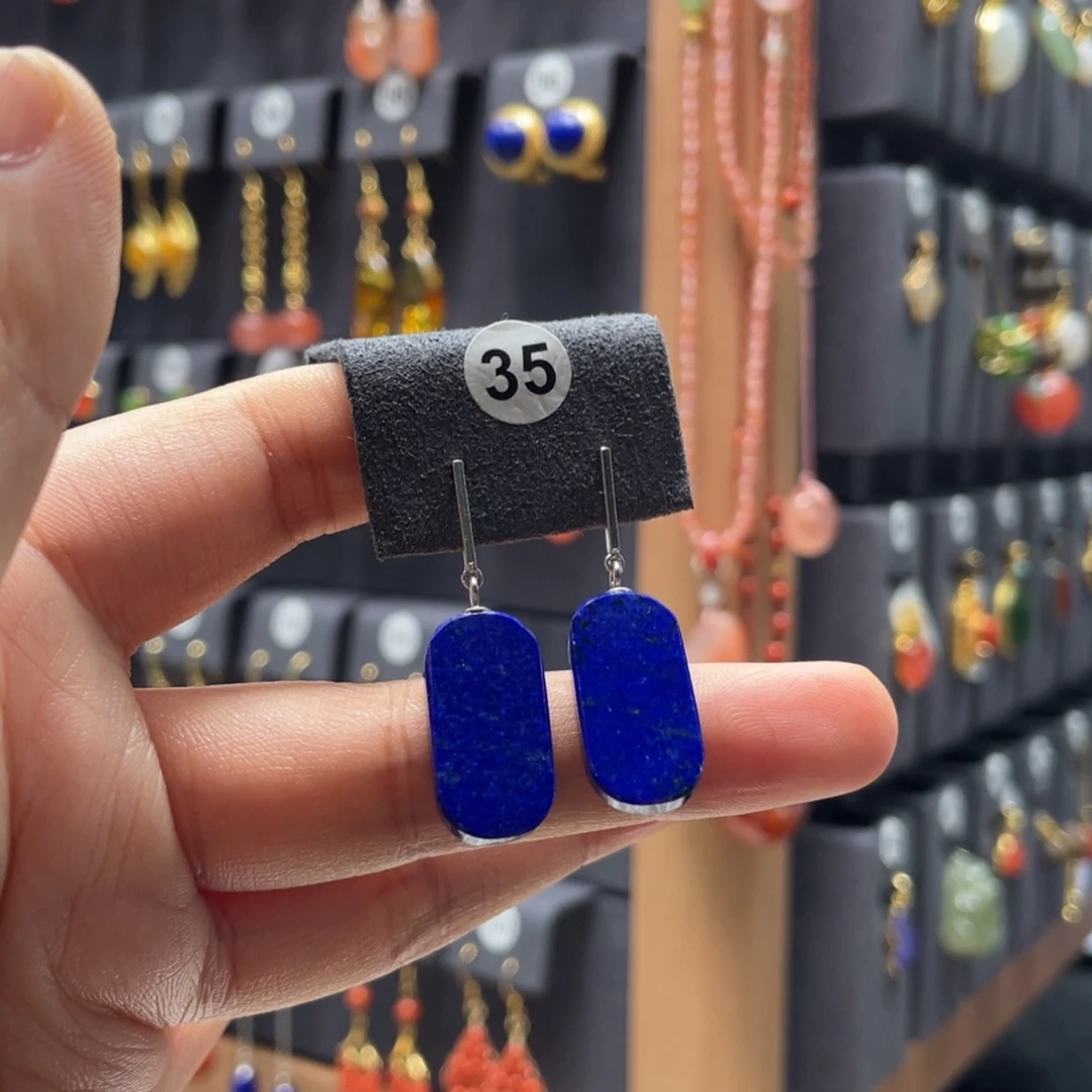 z***a青金石银S925镶嵌耳饰35号