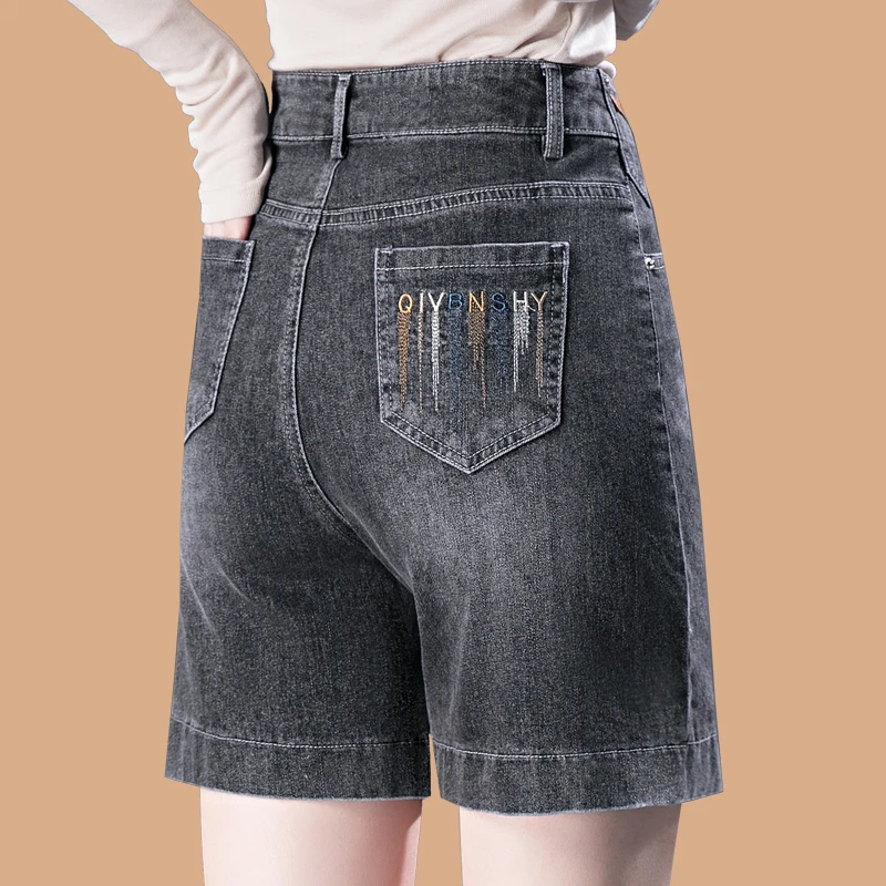 2025夏季新款烟灰色牛仔裤短裤女高腰显瘦直筒裤五分裤子薄款中裤