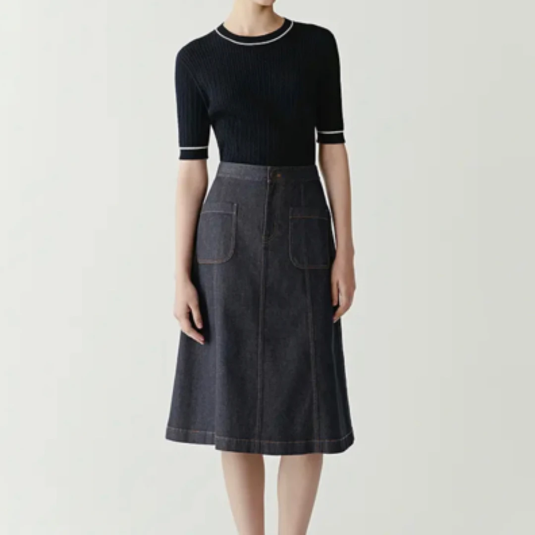 【土壤牛仔】之H棉弹牛仔布中长牛仔半身裙0364