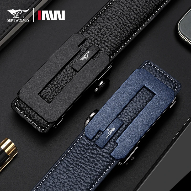 七匹狼皮带男真皮平滑扣自动扣休闲内穿式板扣腰带纯牛皮男士裤带