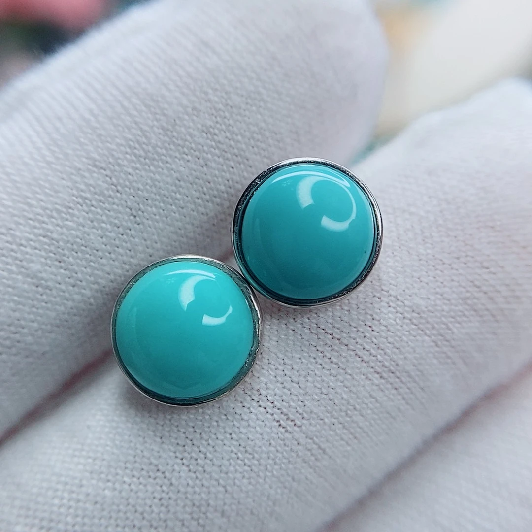 绿松石银S925镶嵌耳钉