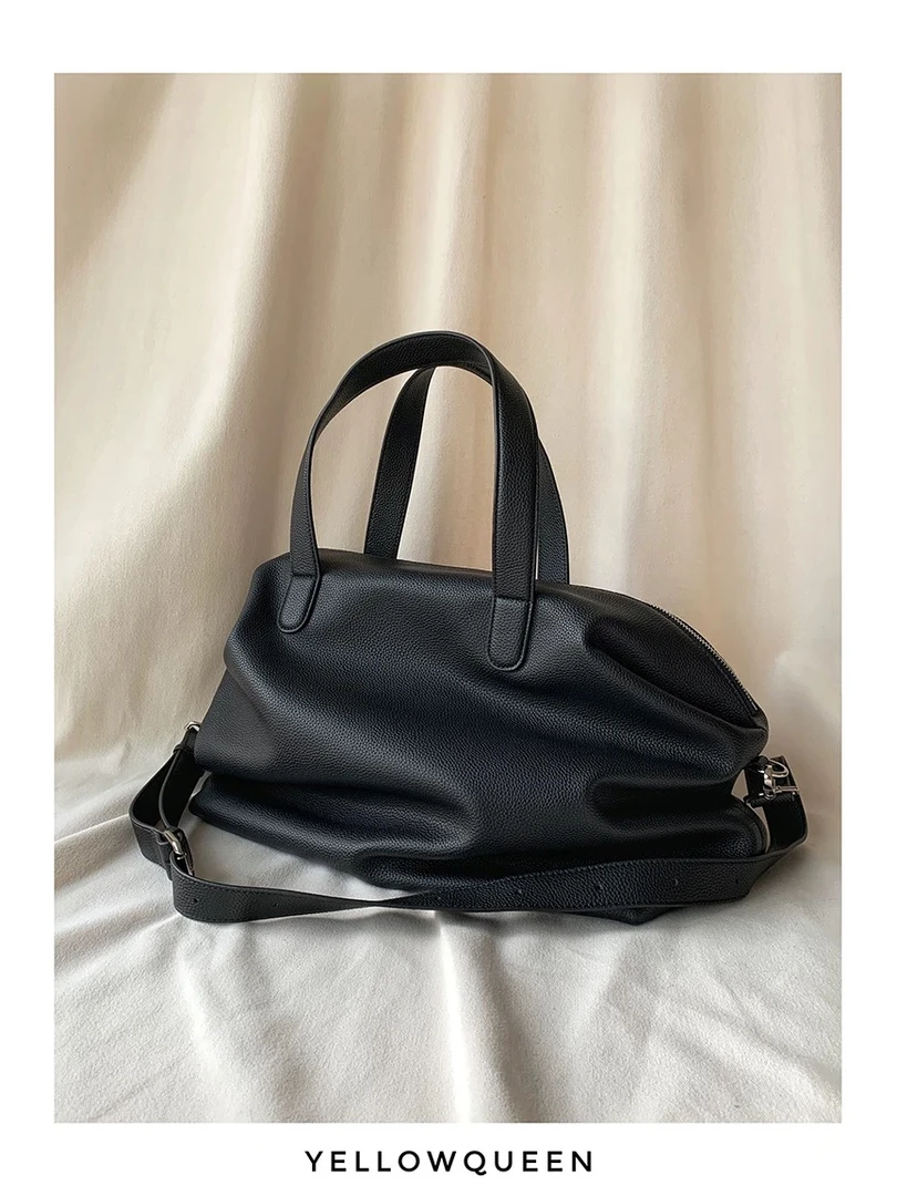 黄后独家定制 全头层牛皮荔枝纹 可拆卸肩带超大容量斜挎手提包包