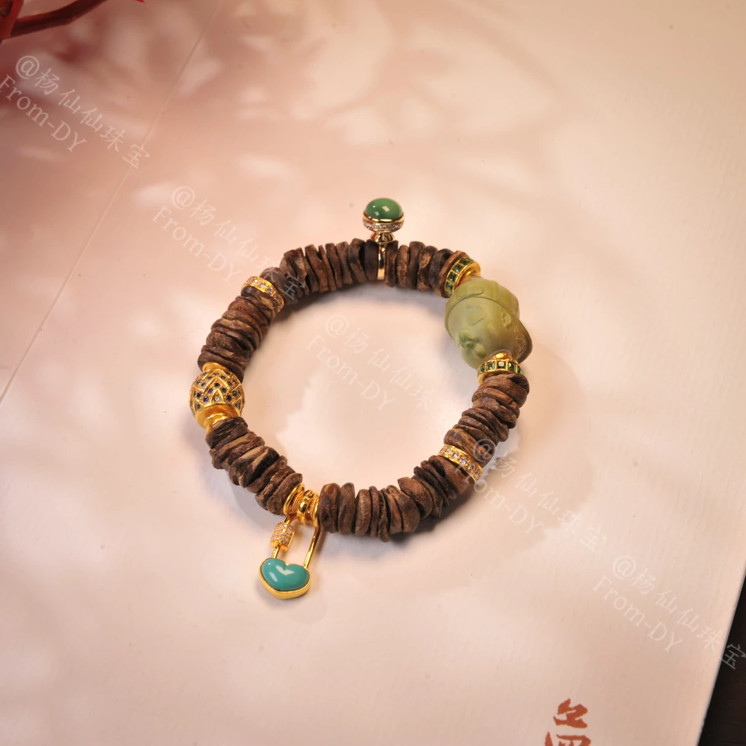 沉香【杨仙仙珠宝】18K厚金镶嵌达拉干沉香多宝手串-A4093