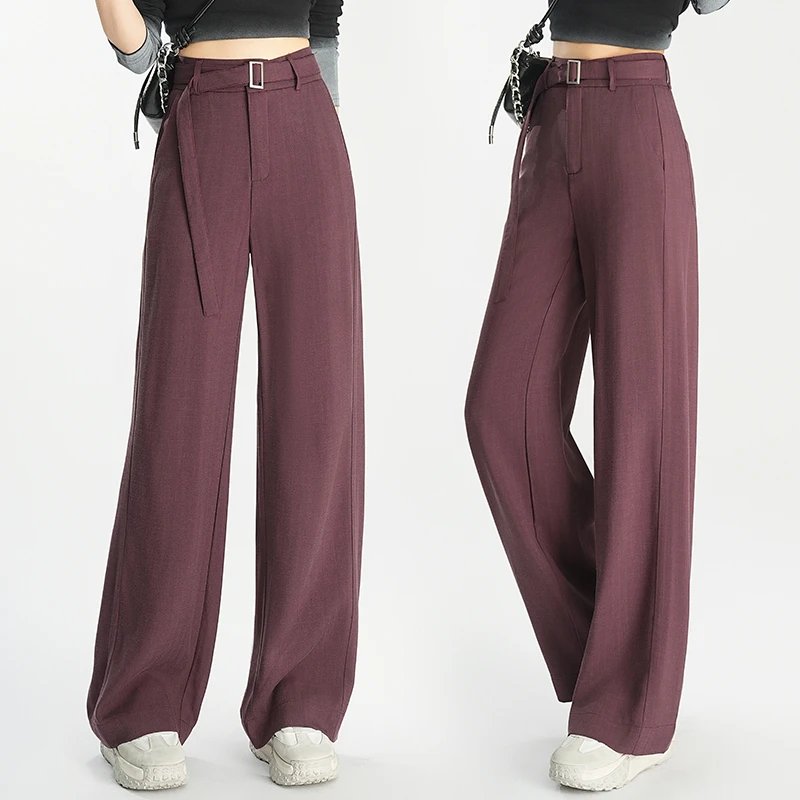 亚麻阔腿休闲裤女春夏秋季2025新款安哥拉红显瘦高腰阔腿长裤子
