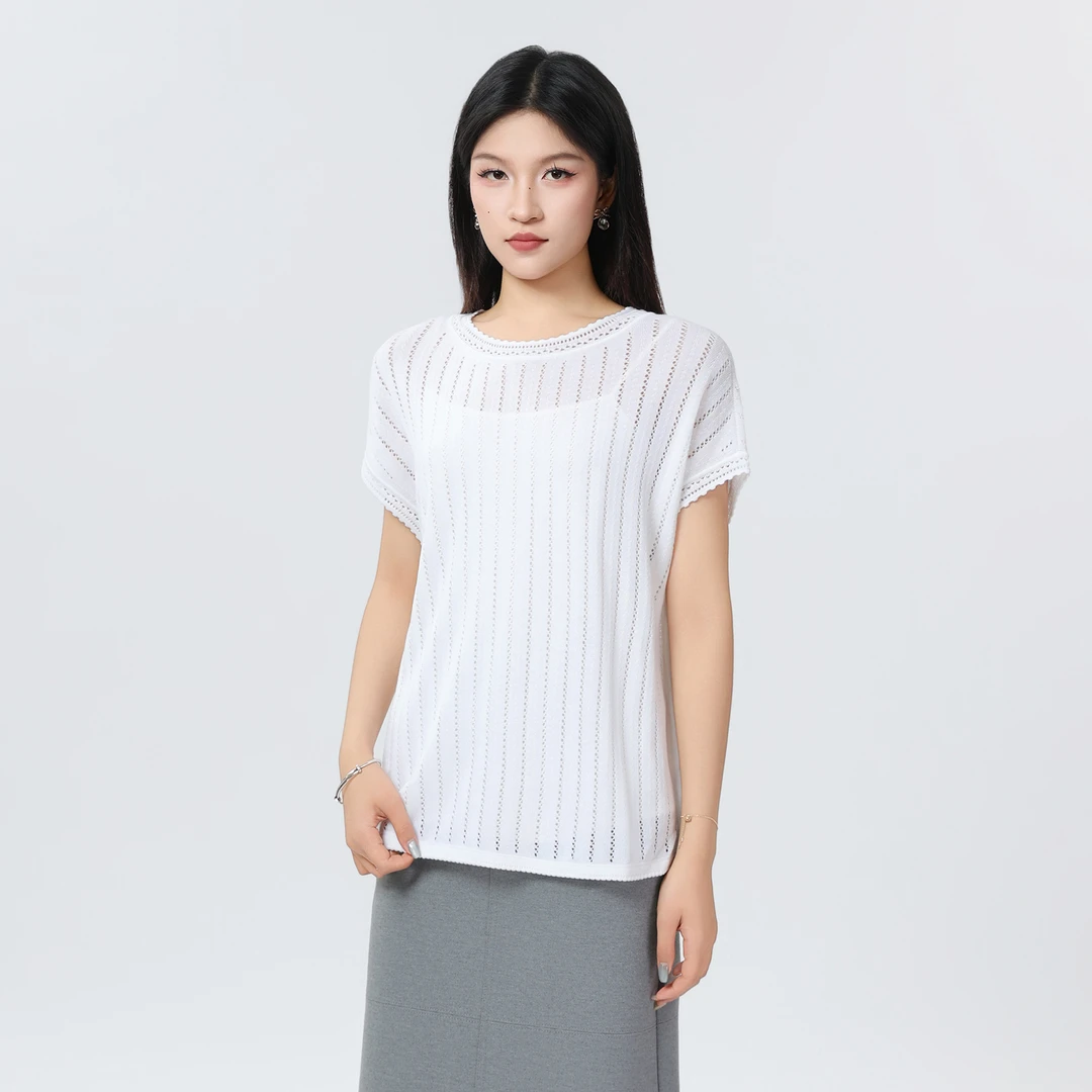 GIRDEAR/哥弟夏季宽松镂空短袖毛针织衫女时尚显瘦百搭上衣138070