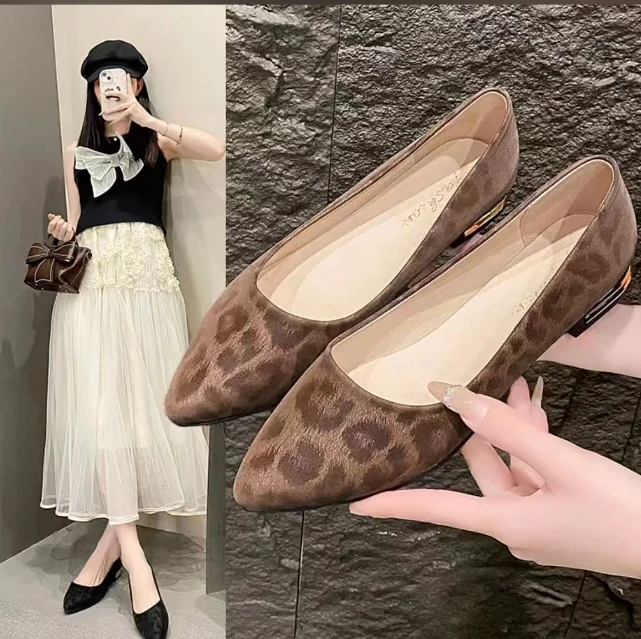 2025 春夏新款哑光豹纹高定轻奢 尖头时尚女鞋