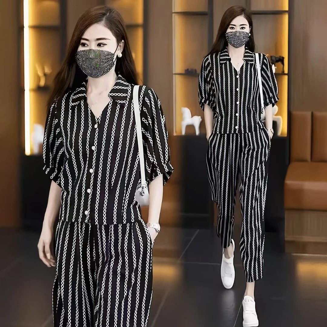2025新款夏季休闲宽松套装显瘦时尚气质薄款洋气显瘦两件套