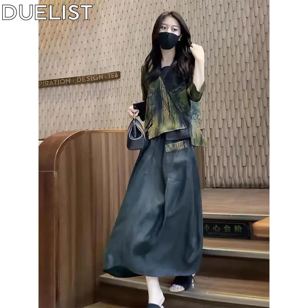 DUELIST高端潮流显瘦连衣裙夏季新款复古印花时尚女小众两件套装