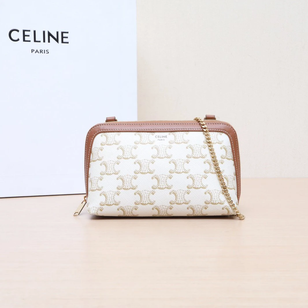 99新 Celine/思琳 小花6花 凯旋门 贝壳包 Mini 链条包 老花