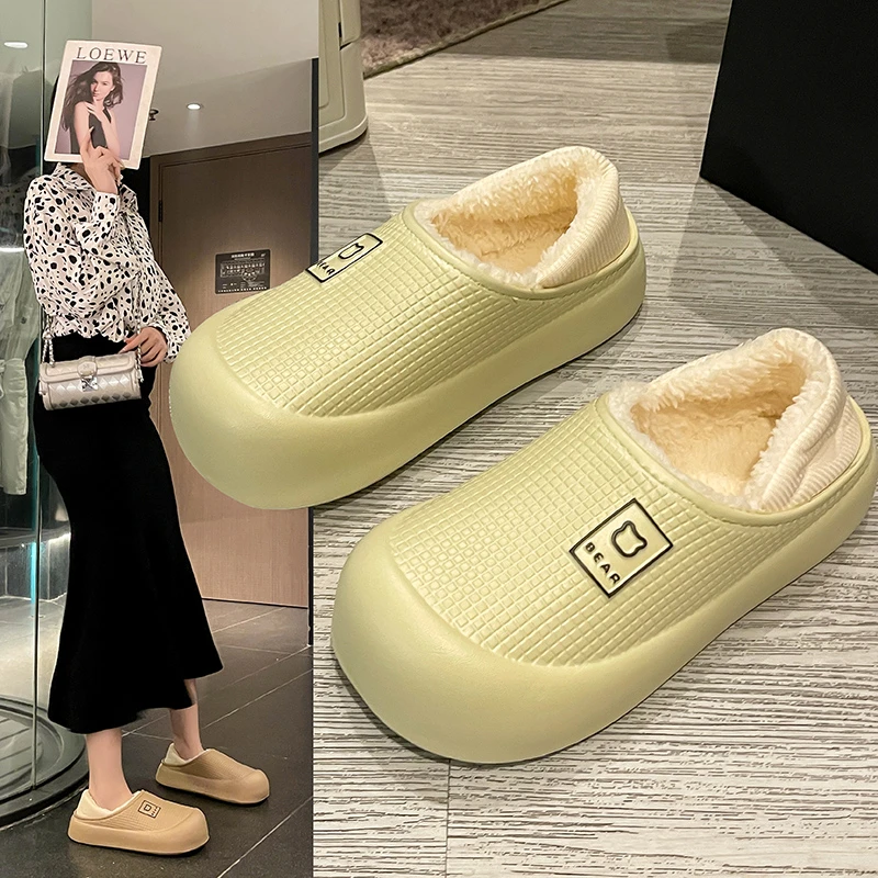 冬季2024情侣防水棉拖鞋新款加绒防滑室内防水软底棉拖毛毛鞋保暖
