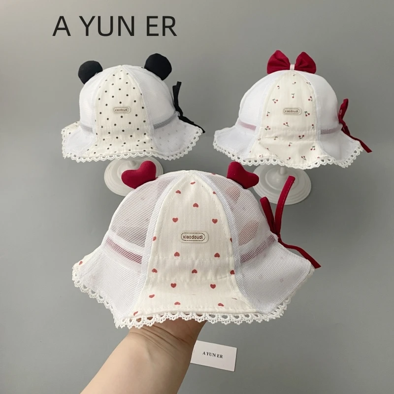 婴儿防晒帽子夏季薄款洋气女宝宝遮阳太阳帽小月龄女童网眼渔夫帽