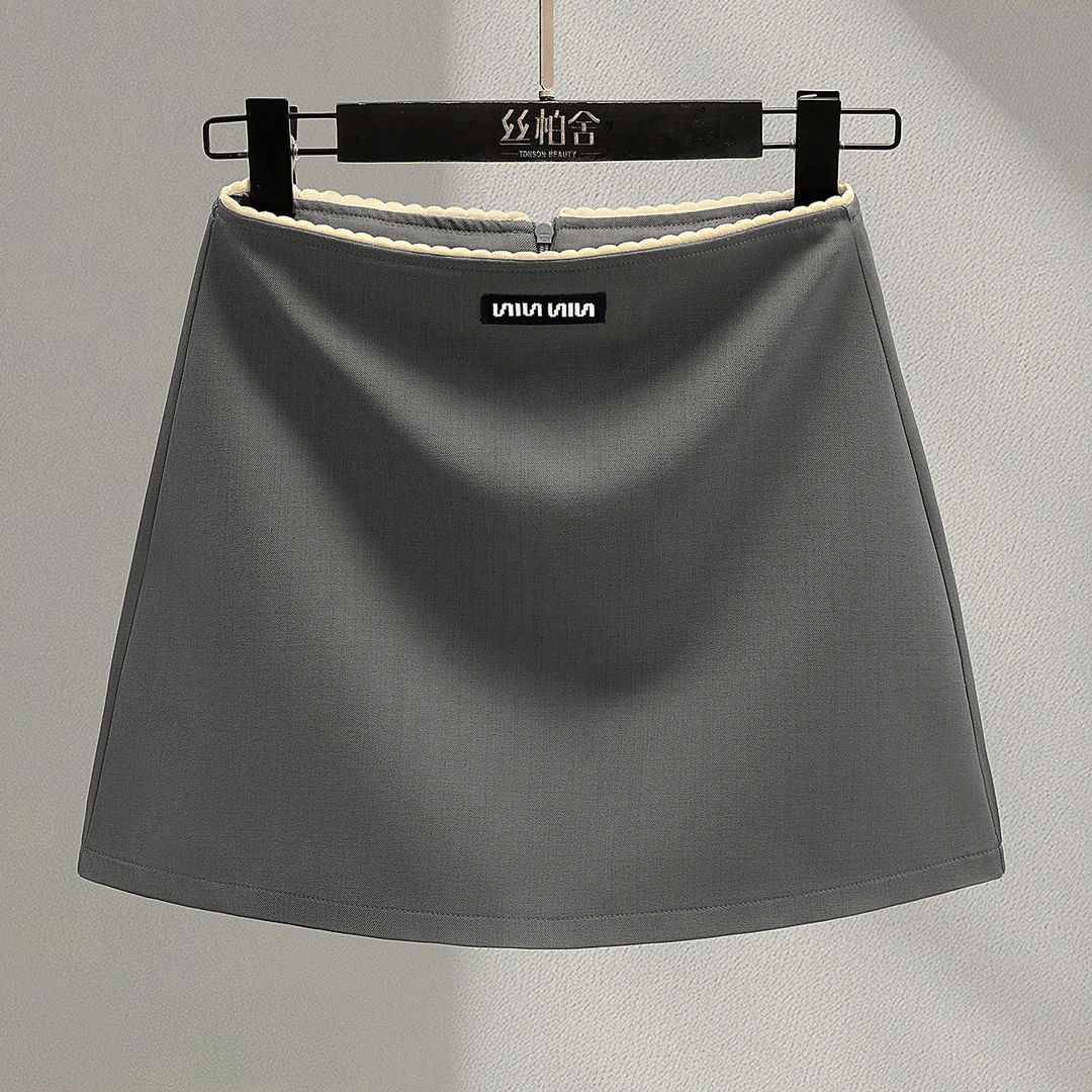 丝柏舍2025夏季新款女装简约通勤修身A字高腰短款半身裙S52B1385B