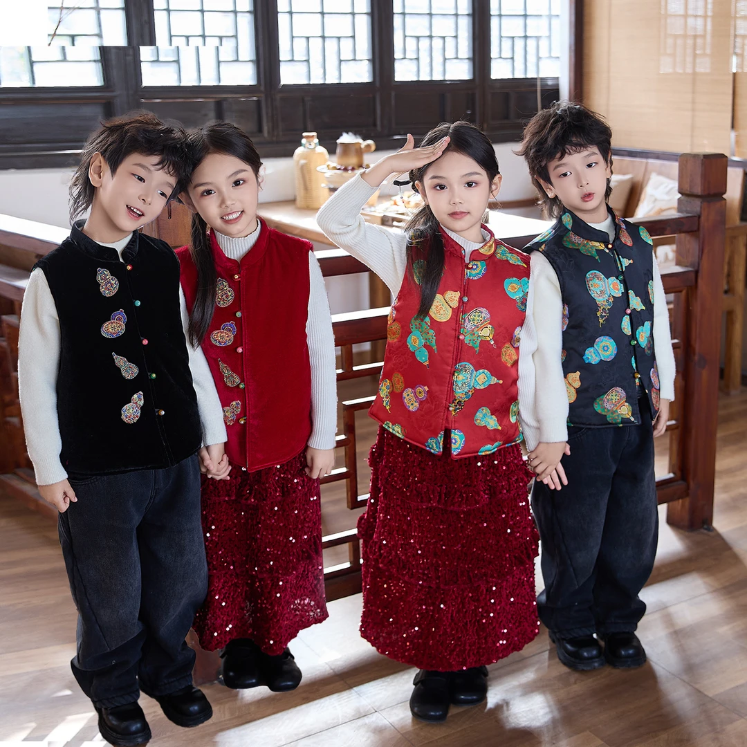 【芷芸专属】“吉祥福禄”男童冬款双面穿木薯丝丝绒马甲WI67S136