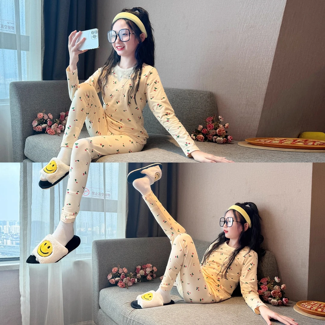 碎花女童保暖内衣2025新款初中生女孩秋冬季长袖套装儿童秋衣秋裤