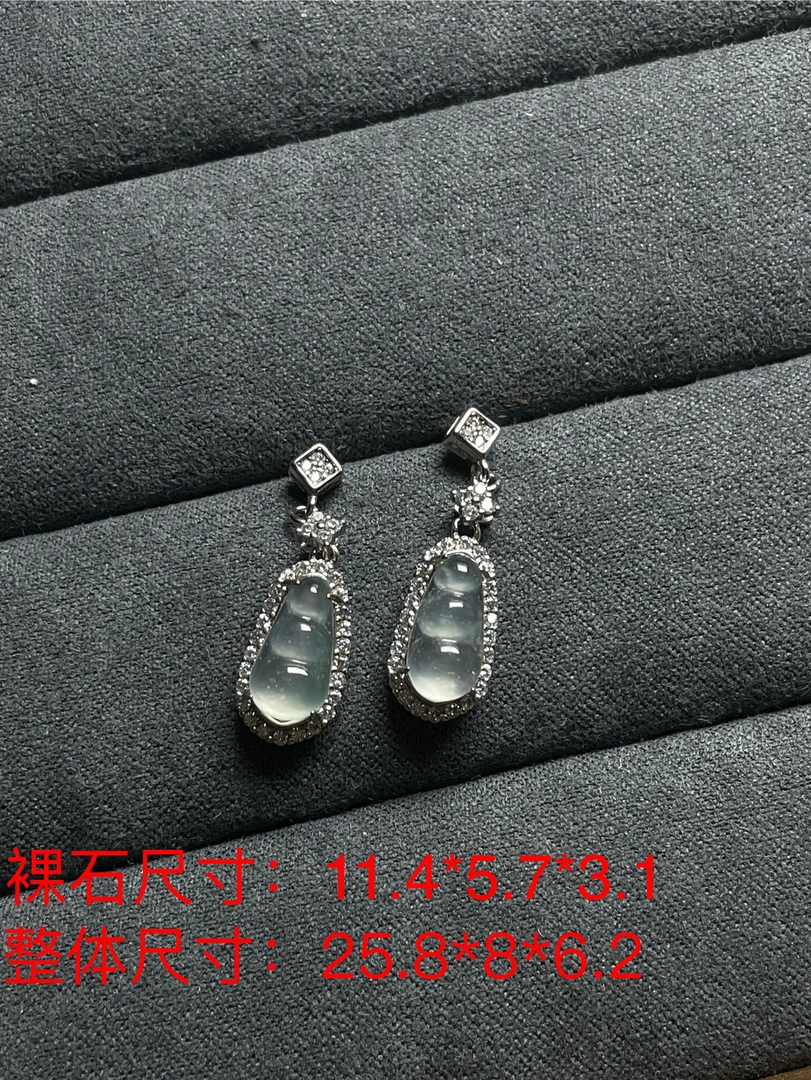 缅甸天然A货翡翠镶嵌银S925耳坠金葫芦精致女款