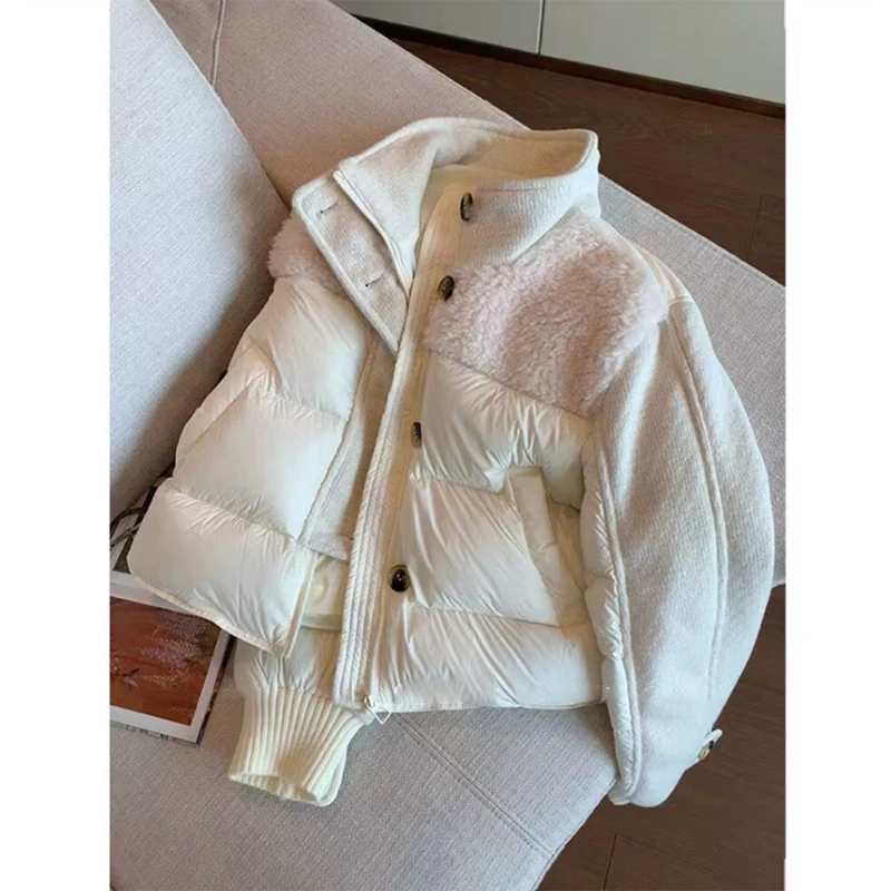 欧货设计感羊羔毛立领棉服女秋冬新款大码胖MM加厚保暖面包服外套