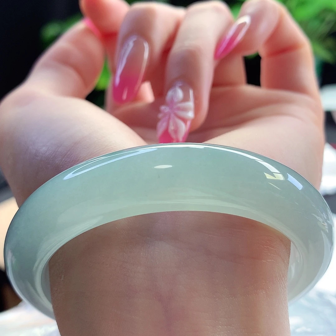 未镶嵌手镯翡翠天然A货翡翠55-56冰青绿底 甜甜色系