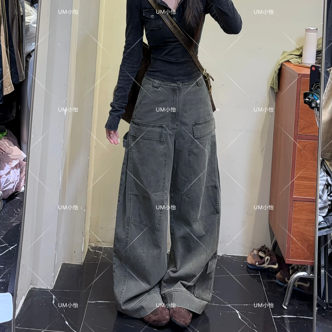 鑫怡定制【旷野工风】秋季新款设计感宽松阔腿休闲拖地工装裤