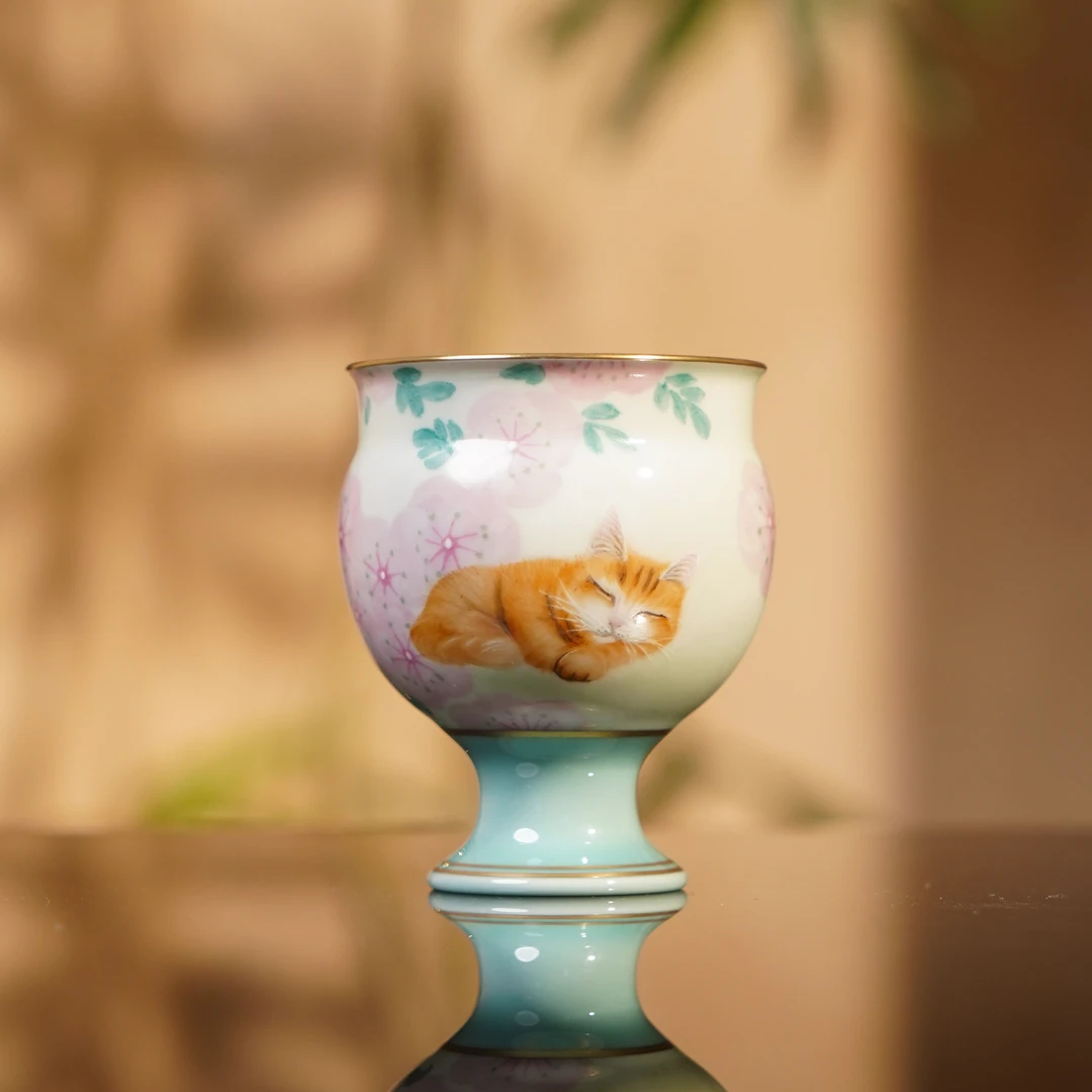 华隐堂  天水碧小橘【晚安好梦】高足杯  茶具陶瓷纯手工 HYT2838银