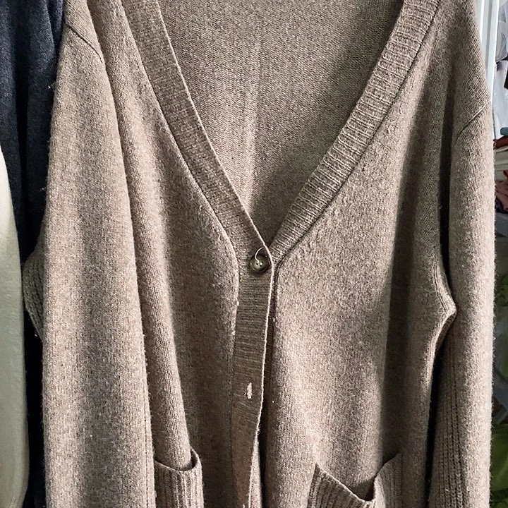 7针加厚v领大开衫纯羊毛