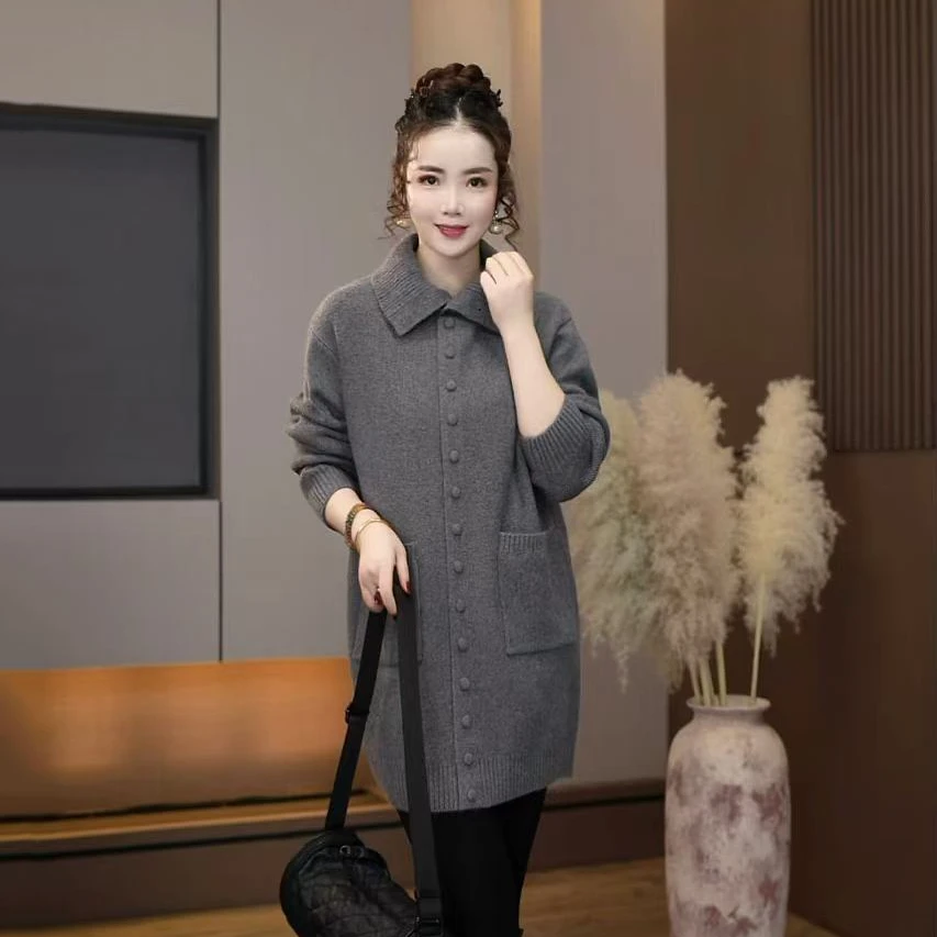 211296高领排扣纯色超好看毛衣开衫高级有气质