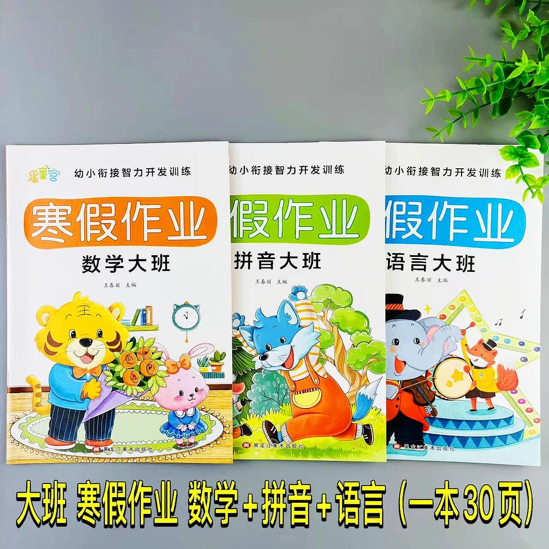 幼小衔接大班寒假作业语言数学拼音全三册彩图注音版寒假衔接训练