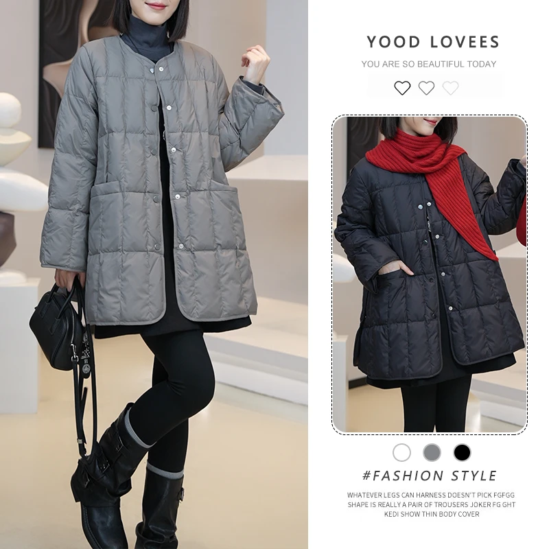 棉服女款2025新款中长款冬时尚气质设计感格纹外套洋气轻薄小棉袄