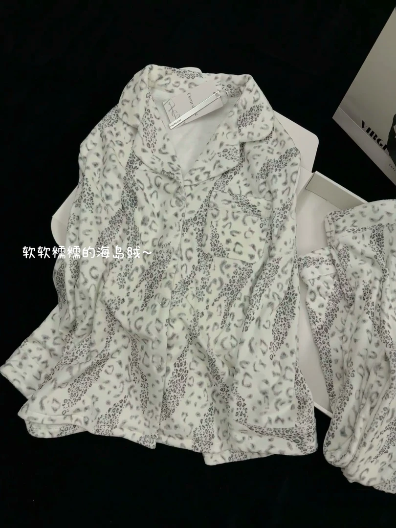 【秀秀家】海岛绒《灰豹》秋季时尚气质高定睡衣家居服套装