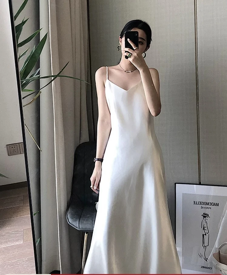 醋酸段-新中式中国风百搭气质高级洋气夏季吊带长裙