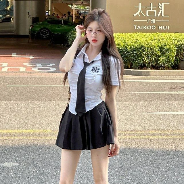 夏季学生装jk制服纯欲白色短袖衬衫女上衣收腰显瘦辣妹学院风衬衣