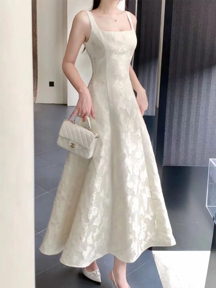 【礼服版】夏季长裙爆款现货一字肩吊带连衣裙女法式气质感收腰礼裙