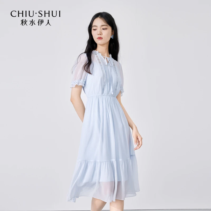 【直播】秋水伊人雪纺连衣裙新款女款休闲优雅裙子623204A020419