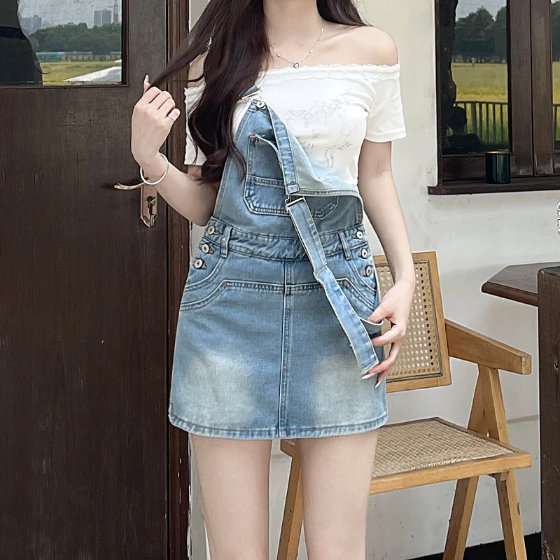 甜美洋气减龄牛仔背带短裙女2025年夏季新款百搭收腰包臀短裤裙